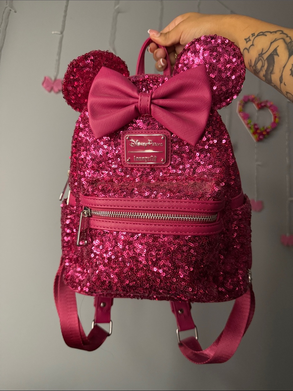 Loungefly Hot Pink Sequin Minnie Ear Mini Backpack